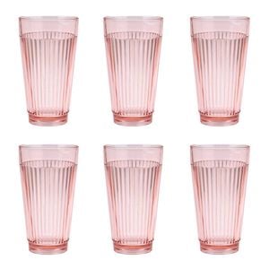 6PK Pizzazz Ripple Design Acrylic High Ball Tumbler Drinking Cup 450ml Pink