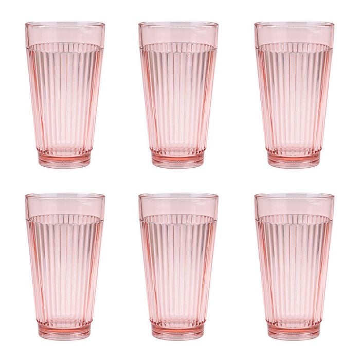 6PK Pizzazz Ripple Design Acrylic High Ball Tumbler Drinking Cup 450ml Pink