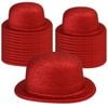 24x GLITTER BOWLER HAT Fancy Party Plastic Costume Cap Fun Dress Up Sparkle BULK Red