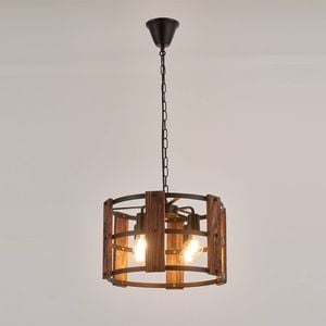 LumenSphere Valeria 4-Light Retro Wood Pendant - Black Finish, Natural Wood Accents, E27 Base