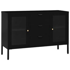 vidaXL Sideboard Black Steel and Tempered Glass Side Cabinet Home Organiser