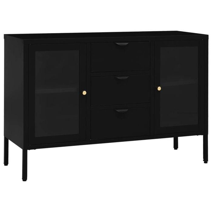 vidaXL Sideboard Black Steel and Tempered Glass Side Cabinet Home Organiser