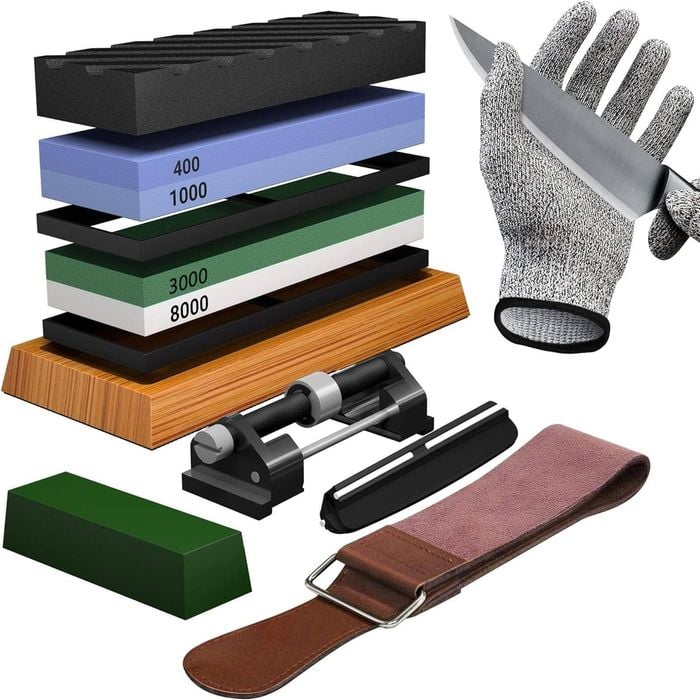 Premium 4-Side Knife Sharpening Stone Set with Non-Slip Base and Accessories