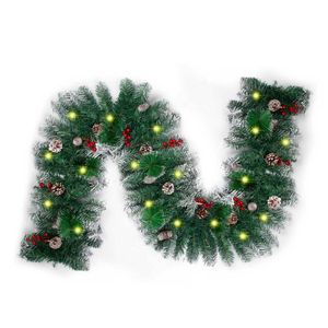 P&P Green Pine Cone Berry Christmas Garland with LED Fairy Lights