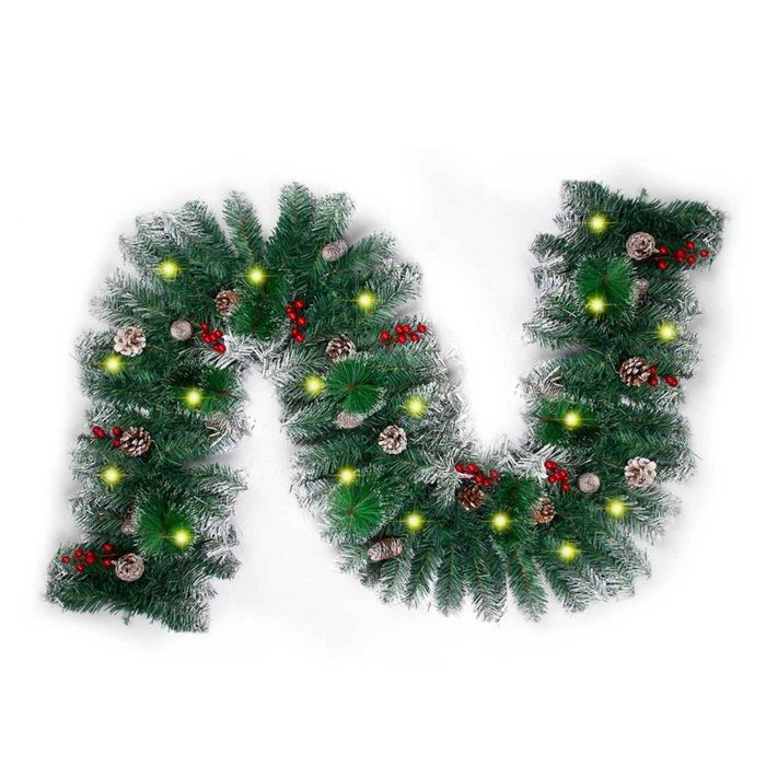P&P Green Pine Cone Berry Christmas Garland with LED Fairy Lights
