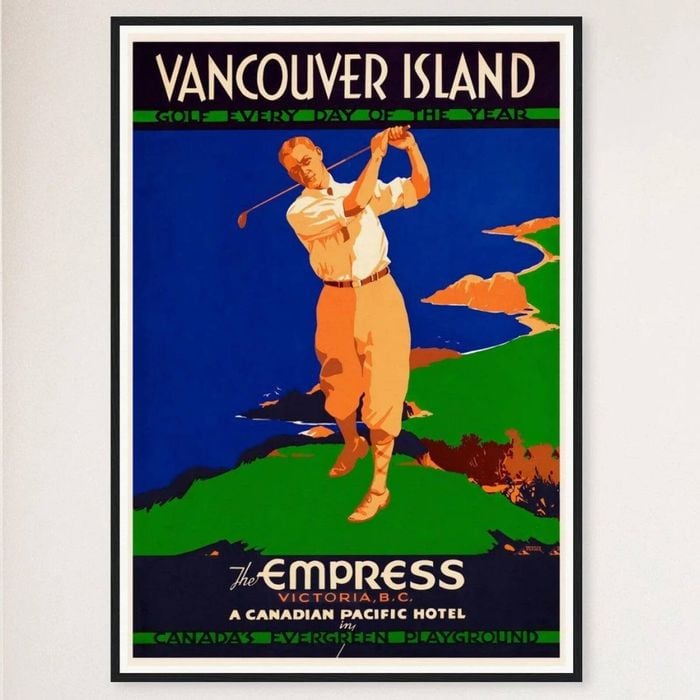 Galrie Vintage Vancouver Island Golf Travel Poster - A Nostalgic Home Decor, Black Frame, 50 x 70cm (20 x 28inch)