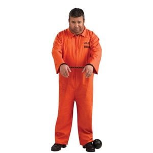 Prisoner Halloween Costume Orange Jumpsuit with Jailbird Print For Adult, PLUS