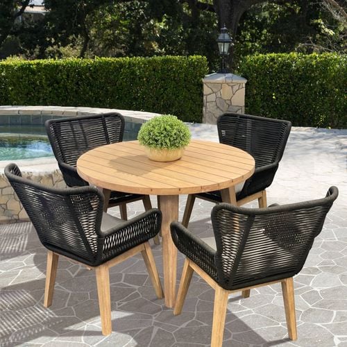 Stud 5pc Outdoor Dining Set 4pc Rope Chair with 110cm Round Solid Timber Table Bunnings Australia