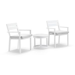 Santorini Outdoor Aluminium Patio Set White With Side Table & Textured Grey Cushions
