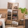 Costway Mirror Jewellery Cabinet 3-color Led Makeup Storage Organizer Box Standing Brown
