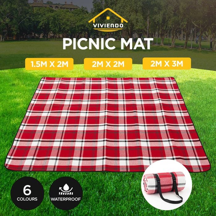 Viviendo 200x300cm Waterproof Outdoor Picnic Blanket Red Tartan Red Large 200cm x 300cm Bunnings Australia