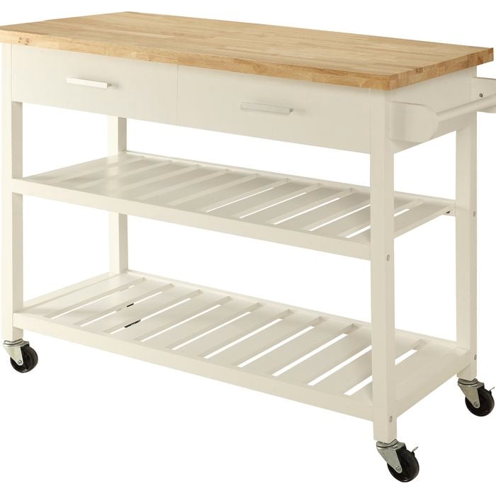 White Kitchen Island Trolley With Open Shelves
