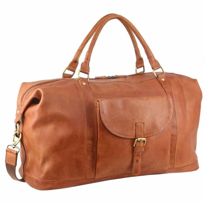Pierre Cardin Men's Leather Business Overnight Bag Duffle Weekend Travel - Cognac