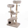 Costway 147cm Cat Tree Tower Cave Hammock 3Platform Wood Plush-Beige