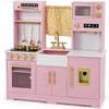 Costway Kid Pretend Cooking Play Set Wooden Kitchen Playset Toy Pink