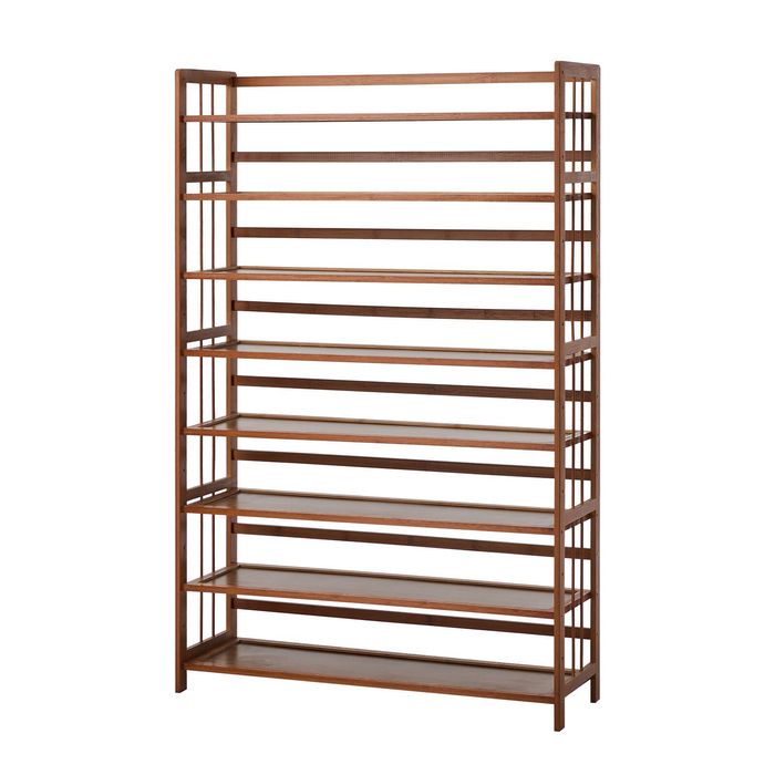 Oikiture Shoe Rack Storage Organizer Bamboo Stand 8 Shelves Brown