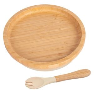 Tiny Dining Bamboo Round Baby Weaning Plate & Fork Set