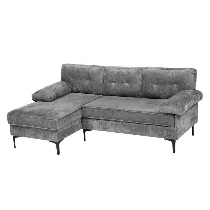 Ufurniture 3 Seater Sofa Velvet Convertible Chaise Grey