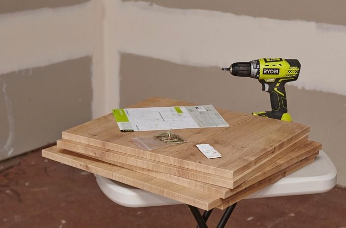 Cordless driver, cabinet panels and screws