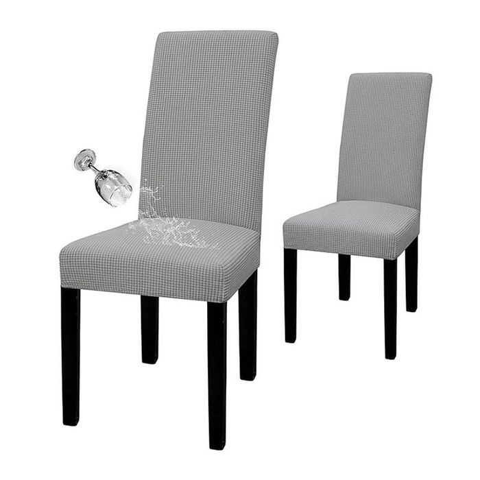 Catzon 2 Pcs Dining Chair Covers Waterproof Stretch-Light Gray