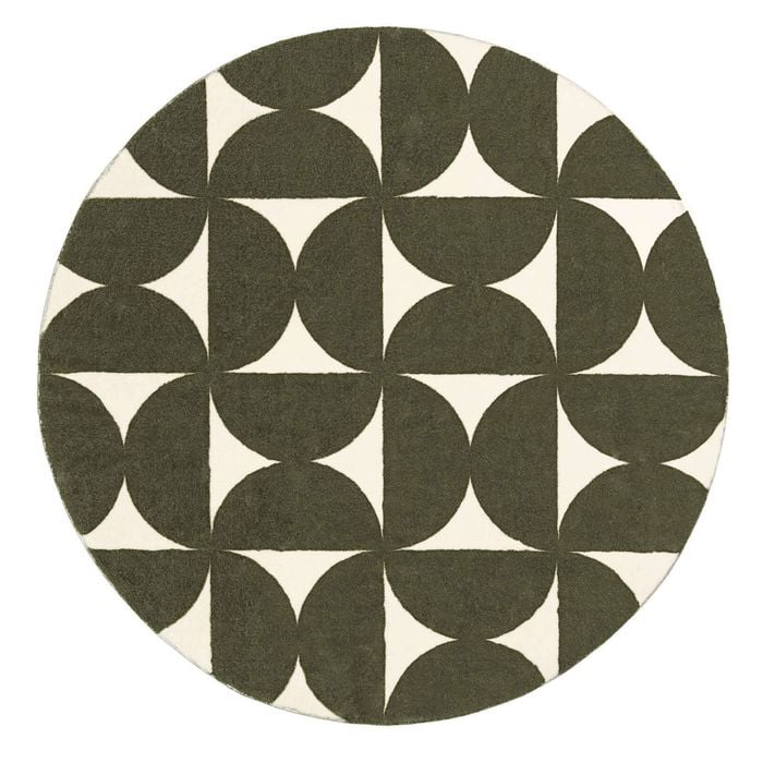 Loopsie-200cm X 200cm-jardime Green And Ivory Geometric Washable Round Rug