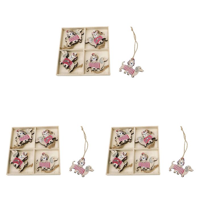 3x 8pc Urban Dash Dog Christmas Decorations Gift Box Set 6cm Red/Green