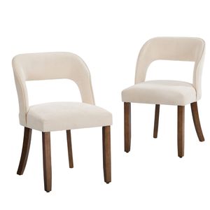 Oikiture 2x Dining Chairs Chenille Upholstery Chair Rubberwood Legs Beige