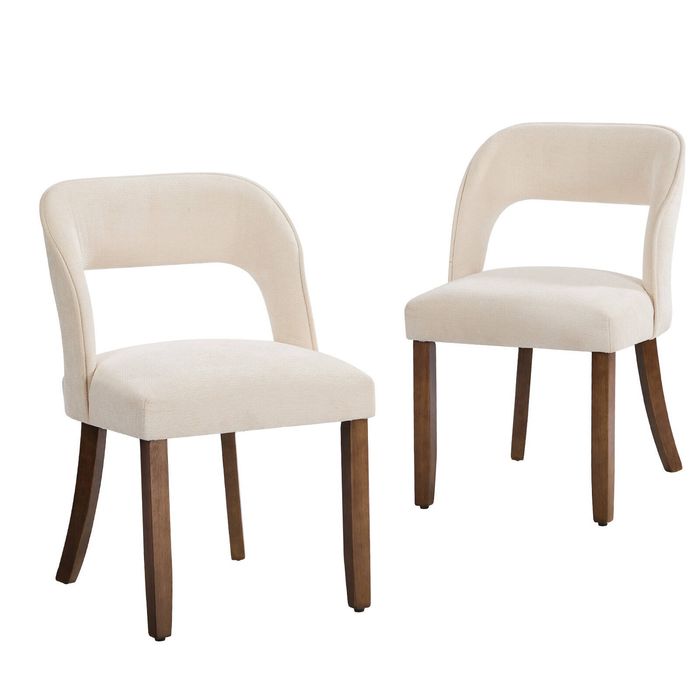 Oikiture 2x Dining Chairs Chenille Upholstery Chair Rubberwood Legs Beige
