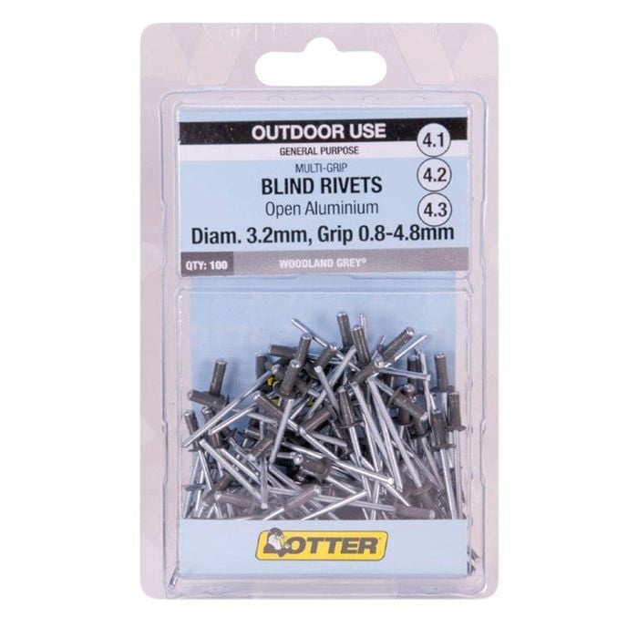 Otter Woodland Grey® 3.2 x 0.8-4.8mm Multi-Grip Open Aluminium Blind Rivet - 100 Pack