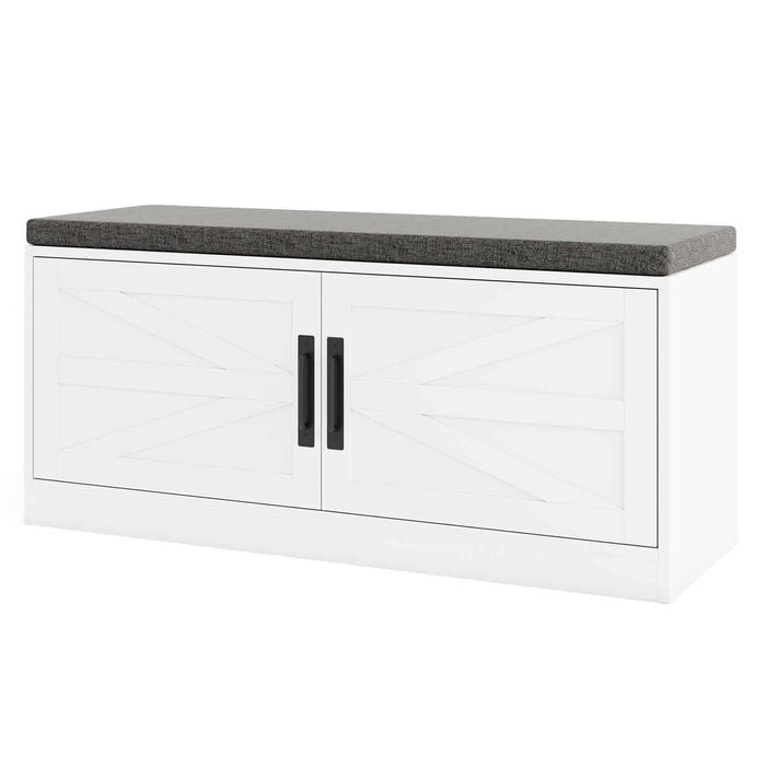Costway Shoe Cabinet Shoes Storage Bench w/Barn Doors White