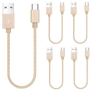 iWill 5 Pack 20cm Short Data Transfer Charger Charging USB Type C Phone Tablet Cable Cord Braided Gold Nylon Bulk