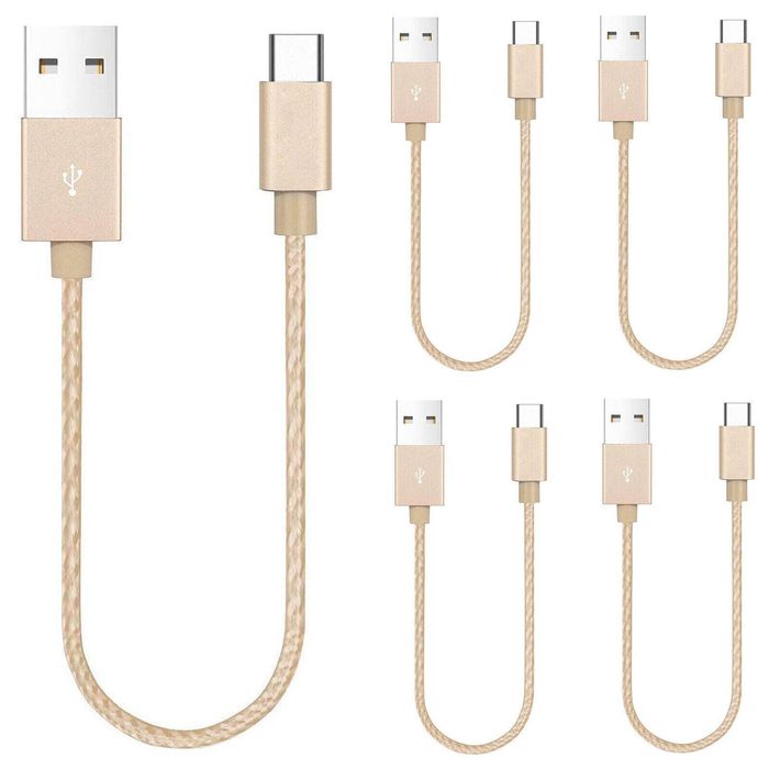 iWill 5 Pack 20cm Short Data Transfer Charger Charging USB Type C Phone Tablet Cable Cord Braided Gold Nylon Bulk