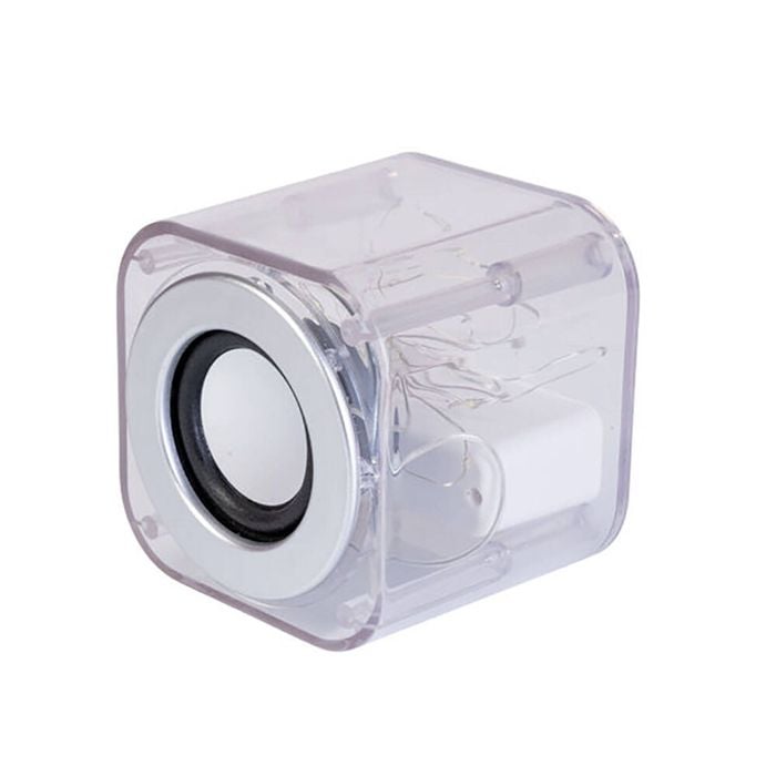 Art + Tech Light Up Speaker Clear Cube LED Music Display Room Lamp 8.5x8.5cm