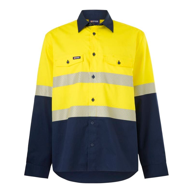 Size L Yellow/Navy Long Sleeve Taped Shirt Hi Vis