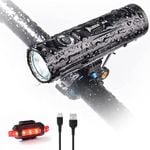 WUBEN B2 Bike Light, Type C Rechargeable, 1300 high Lumens LED IP68 Waterproof - Black