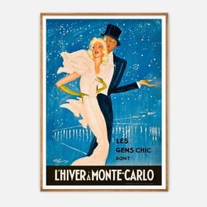 Galrie L'Hiver à Monte-Carlo - Chic Vintage Dance Poster by Jean-Gabriel Domergue, Wood Frame, A3 30 x 42cm (12 x 16inch)