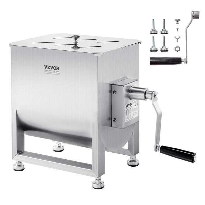VEVOR Manual Meat Mixer Silver 60L Stainless Steel with Lid Handle Gear Reducer Ground Beef