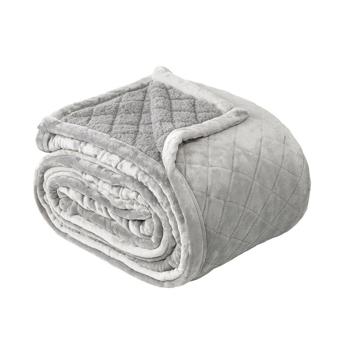 Bianca Mansfield Sherpa Blanket 480gsm Home Bedding Aluminium Queen/King Bed