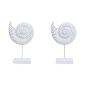 2PK LVD MDF Shell On Stand Sculpture Home Decor 21x36cm White