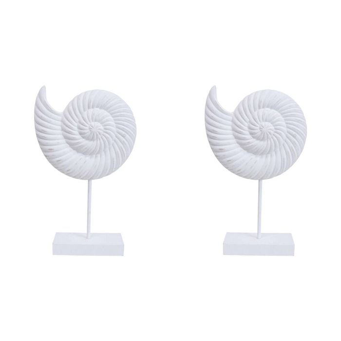 2PK LVD MDF Shell On Stand Sculpture Home Decor 21x36cm White