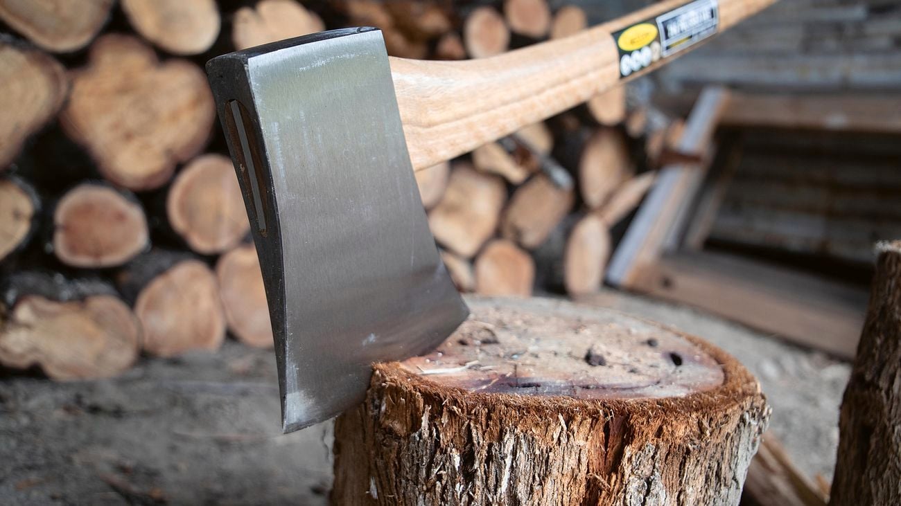 Axe chopping log