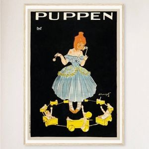 Galrie Charming Vintage Puppen Dolls Advertising Poster for Home Decor, Wood Frame, A3 30 x 42cm (12 x 16inch)