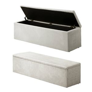 Oikiture 140cm Velvet Storage Ottoman Blanket Box Footstool Chest Beige