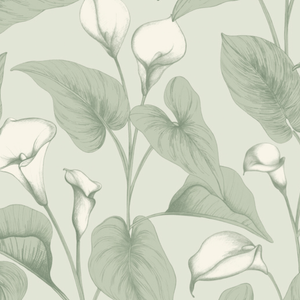 Grandeco 53cm x 10.05m Green Calla Lily Wallpaper