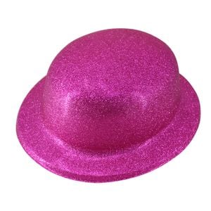 GLITTER BOWLER HAT Fancy Party Plastic Costume Cap Fun Dress Up Sparkle - Hot Pink - Hot Pink | Glitter Bowler Hat