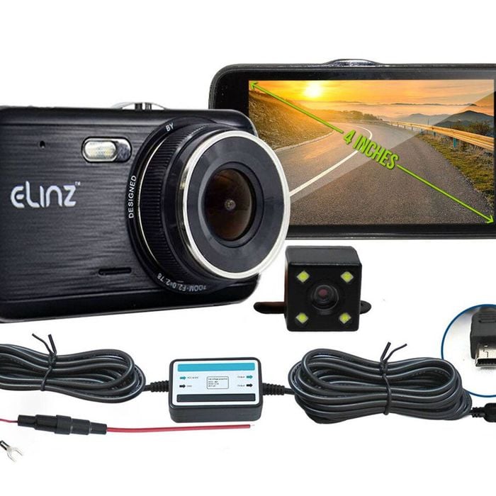 Elinz 4.0 LCD Dash Cam Dual Camera Reversing Recorder Car DVR Video FHD 1296P Hardwire Kit