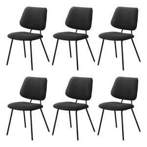 Oikiture 6x Dining Chair Vintage Retro Polyester Kitchen Padded Lounge Dark Grey