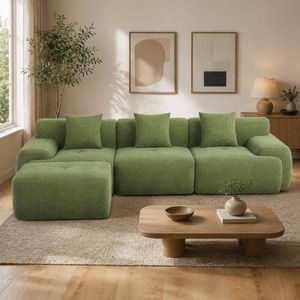 Homfur 300cm Compression Sofa – L-shaped Modular Sectional Couch Green