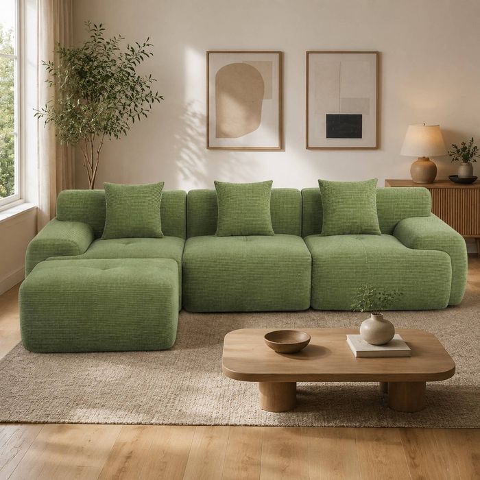 Homfur 300cm Compression Sofa – L-shaped Modular Sectional Couch Green
