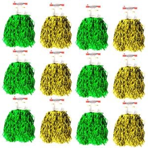 Green & Yellow Metallic Cheerleading Pom Poms – 12-Pack 6 Green Pairs & 6 Yellow Pairs Australia Day